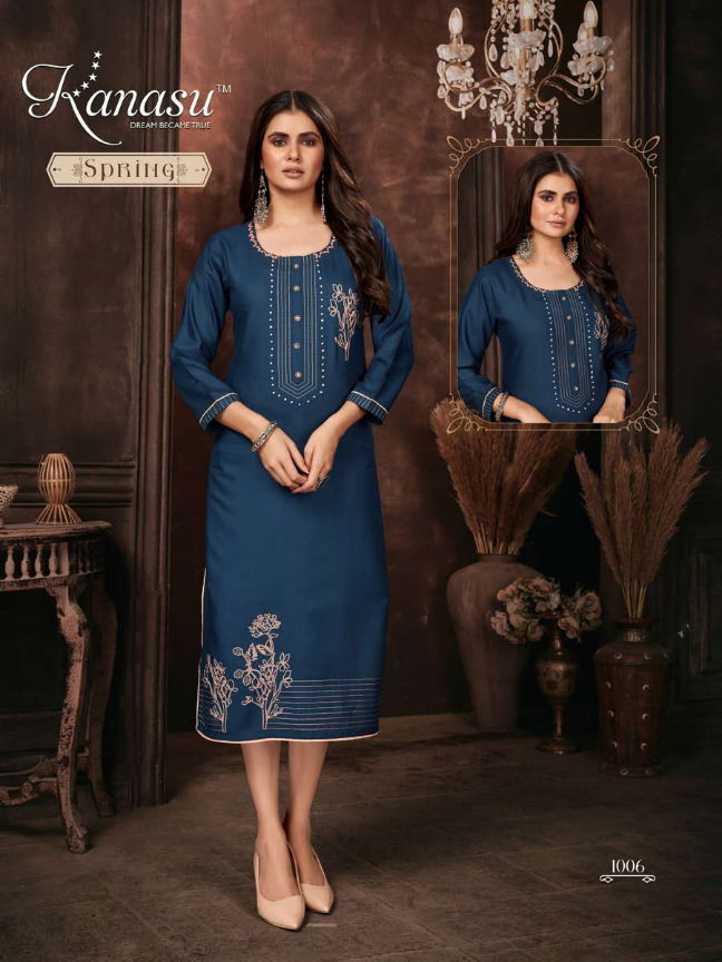 Kanasu Spring Regular Wear Wholesale Embroidery Kurti Collection